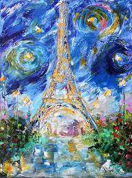 starry night inspired eiffel tower painting