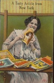 woman eating article postcard