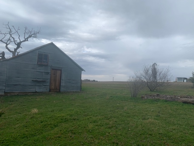 Flat stretch of land with a wooden shack