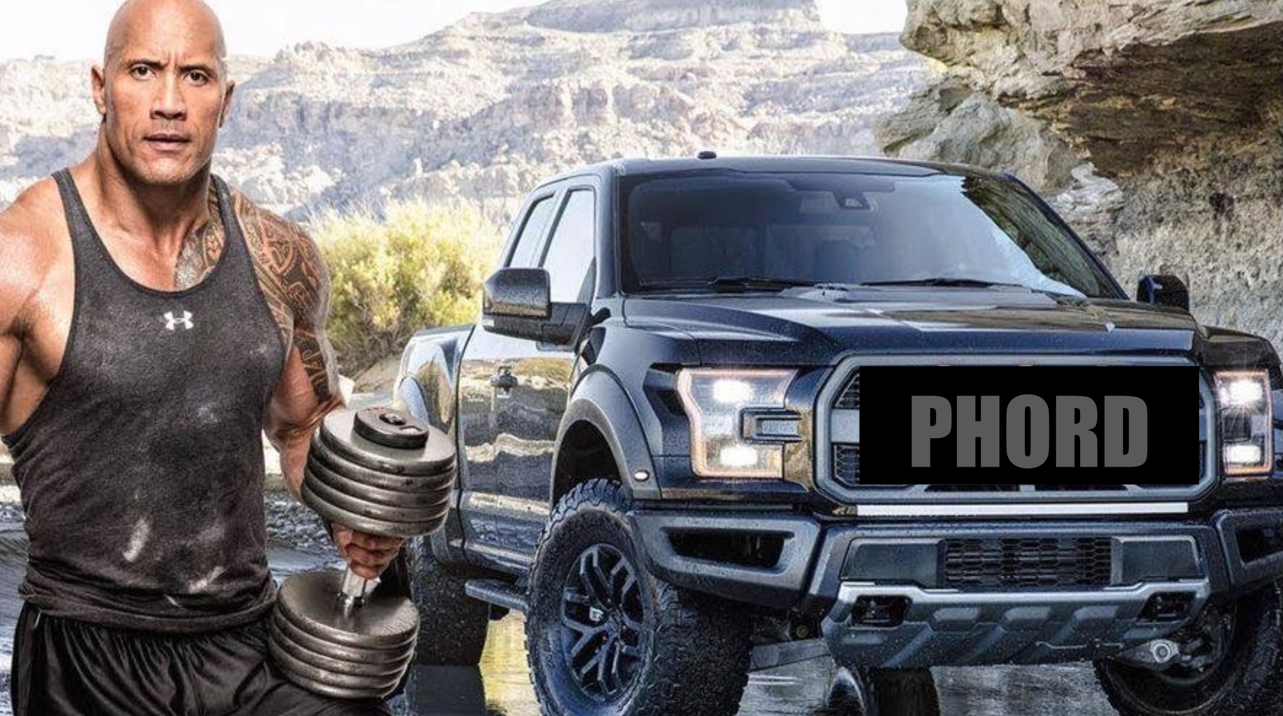 Picture of the Rock with a truck